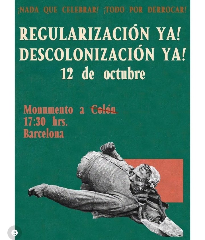 Este 12 de Octubre en Barcelona 🔥
Vía Bloque Anticolonial Bcn
Cartel <a href="/danillaortiz/">daniela ortiz 🇵🇸</a> 
#RegularizacionYa #Descolonicemonos