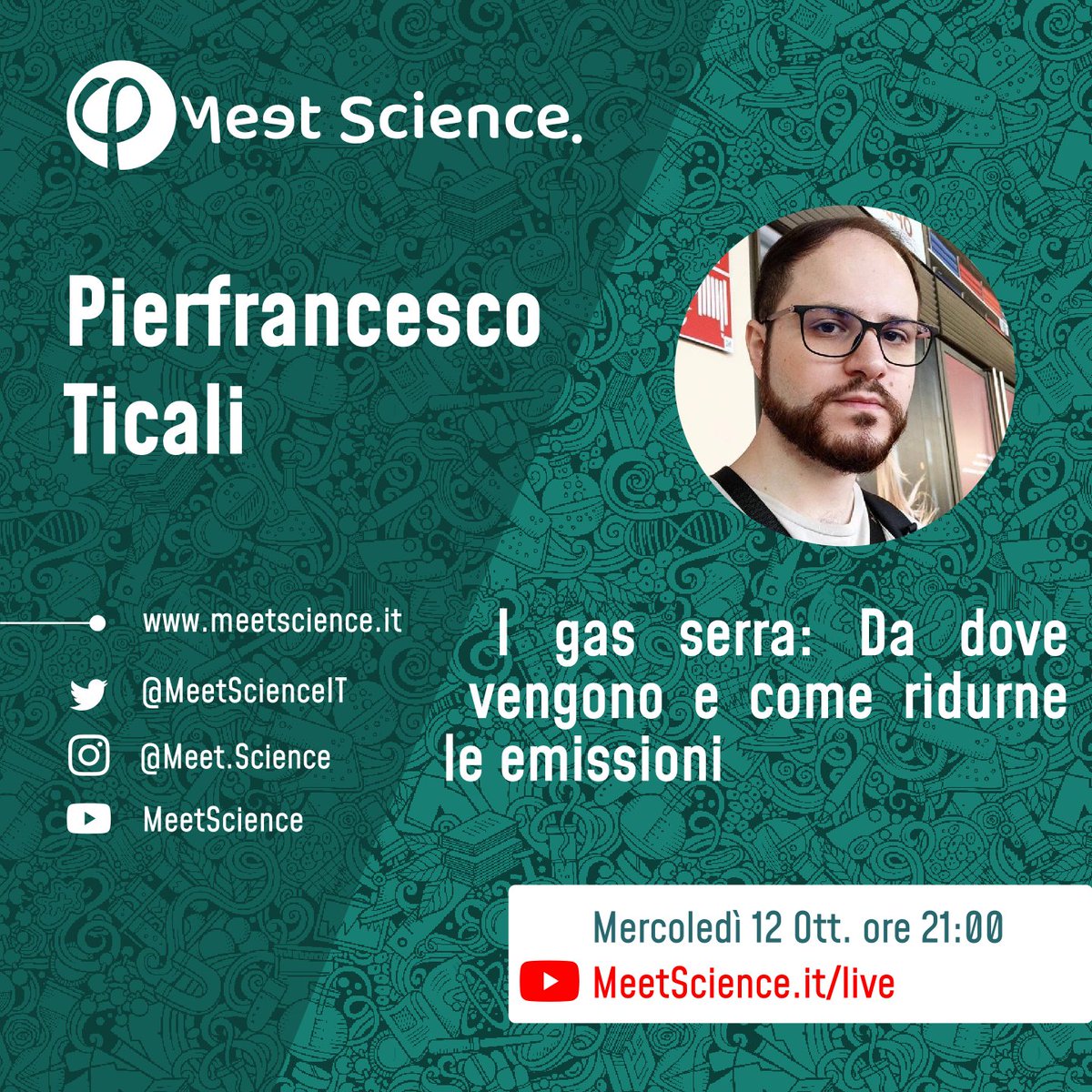 MeetScienceIT's tweet photo. sulla produzione di gas serra e delle possibili #strategie per ridurne l'emissione.
Venite a trovarci in live mercoledì 12 alle ore 21:00!
https://t.co/KXZn9Qcm0D
#gasserra #cambiamentoclimatico #emissione #scicomm #education #science #MeetScience #phdstudent #climatechange https://t.co/YoyU8q0jxC