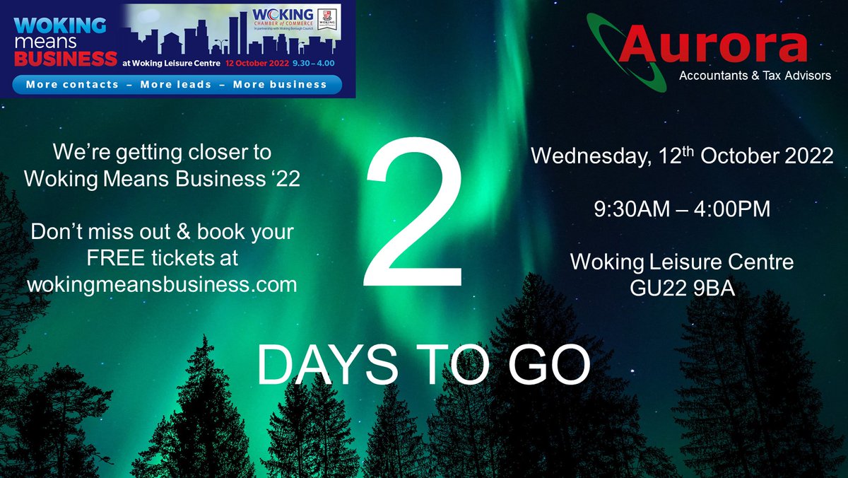 aurora_tax's tweet photo. We are 2 days away from attending @WokingMeansBiz

Don't miss out &amp; book your free tickets at https://t.co/iZAwDuUtYI
9:30AM - 4PM - Woking Leisure Centre - GU22 9BA
#wmb2022 #wokingevents #wokingbusiness https://t.co/XA6RHJQHtb