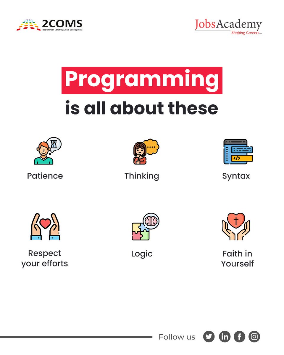 For Programmers 🤞

#jobsacademy  #webdevelopers #frontend #softwaredeveloper #learntocode #websitedevelopment #developer #javascript #coder #reactjs #nodejs #backenddeveloper #frontenddeveloper #meanstacks #mern #angularjs #php #linux #coding #programmingforkids