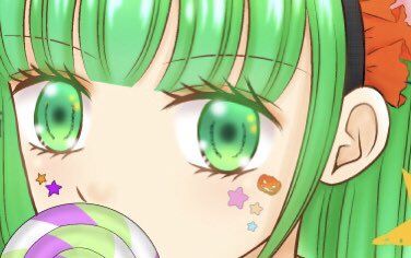 1girl solo green eyes food green hair candy lollipop  illustration images