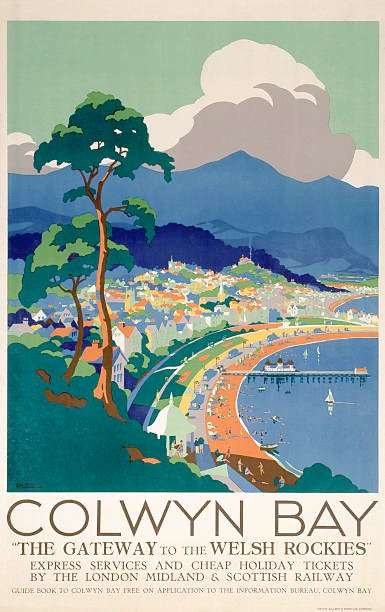 An #LMS #Railway #Poster promoting #Rail Travel to the Coastal Resort of #ColwynBay #NorthWales, 'The Gateway to the #Welsh Rockies' c.1930.... 🖼️🎨🖌️#GeorgeAyling.... #RailwayPosters #Conwy #Wales.... @RailwayCentral