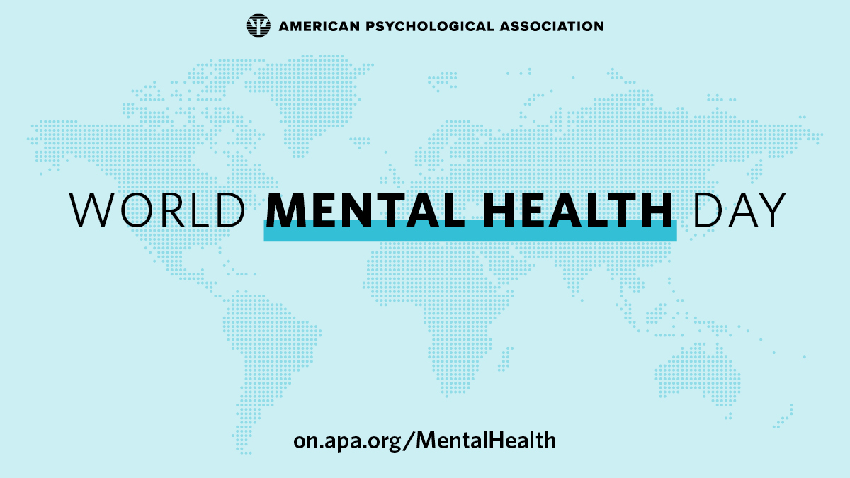 APA's tweet photo. As we celebrate #WorldMentalHealthDay, take time today to learn about the importance of mental health and prioritize your emotional well-being with our free online resources: https://t.co/eIABTyE9Vk https://t.co/LhcksxkQ1r