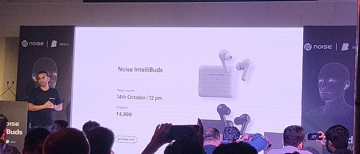 Noise Intellibuds promising handsfree experience launches  @ INR 4,999 . Available 14th Oct. 
Focusing on - 
⚡️Voice controls 
⚡️Gesture controls
⚡️Music sharing
⚡️Remote Selfie
⚡️Transparency Mode