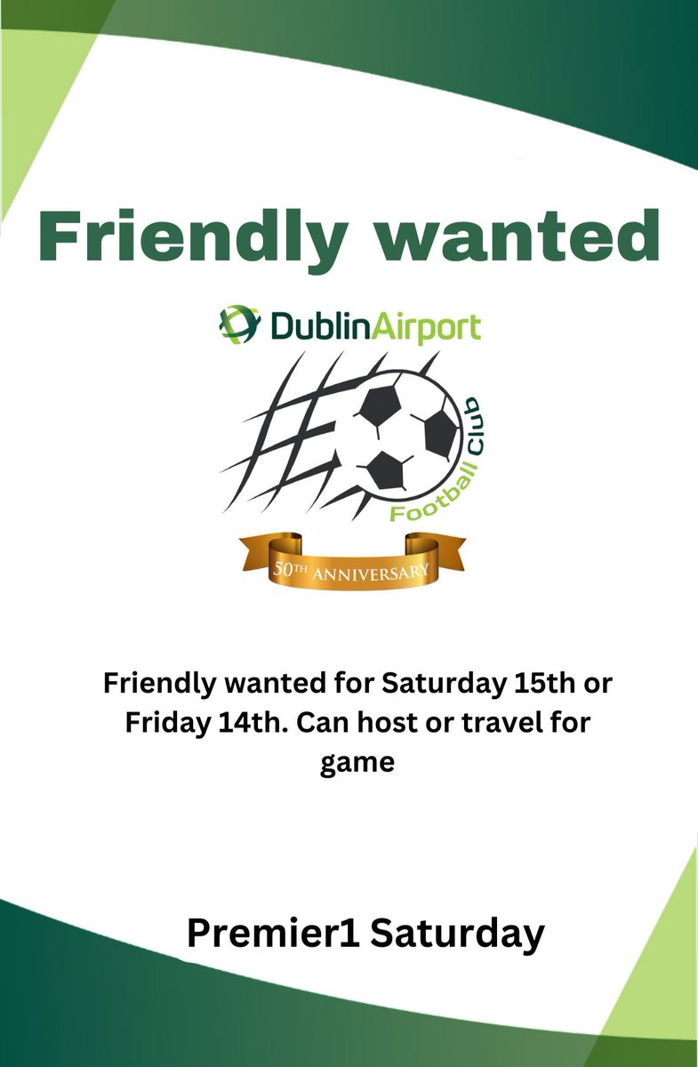 Our LSL Premier 1 Saturday team are looking for a friendly this week, can host Saturday 15th or play Friday 14th if other team hosts. 

<a href="/AlQuinn2015/">LSL Live Update’s</a> <a href="/LSLLeague/">Leinster Senior League</a>