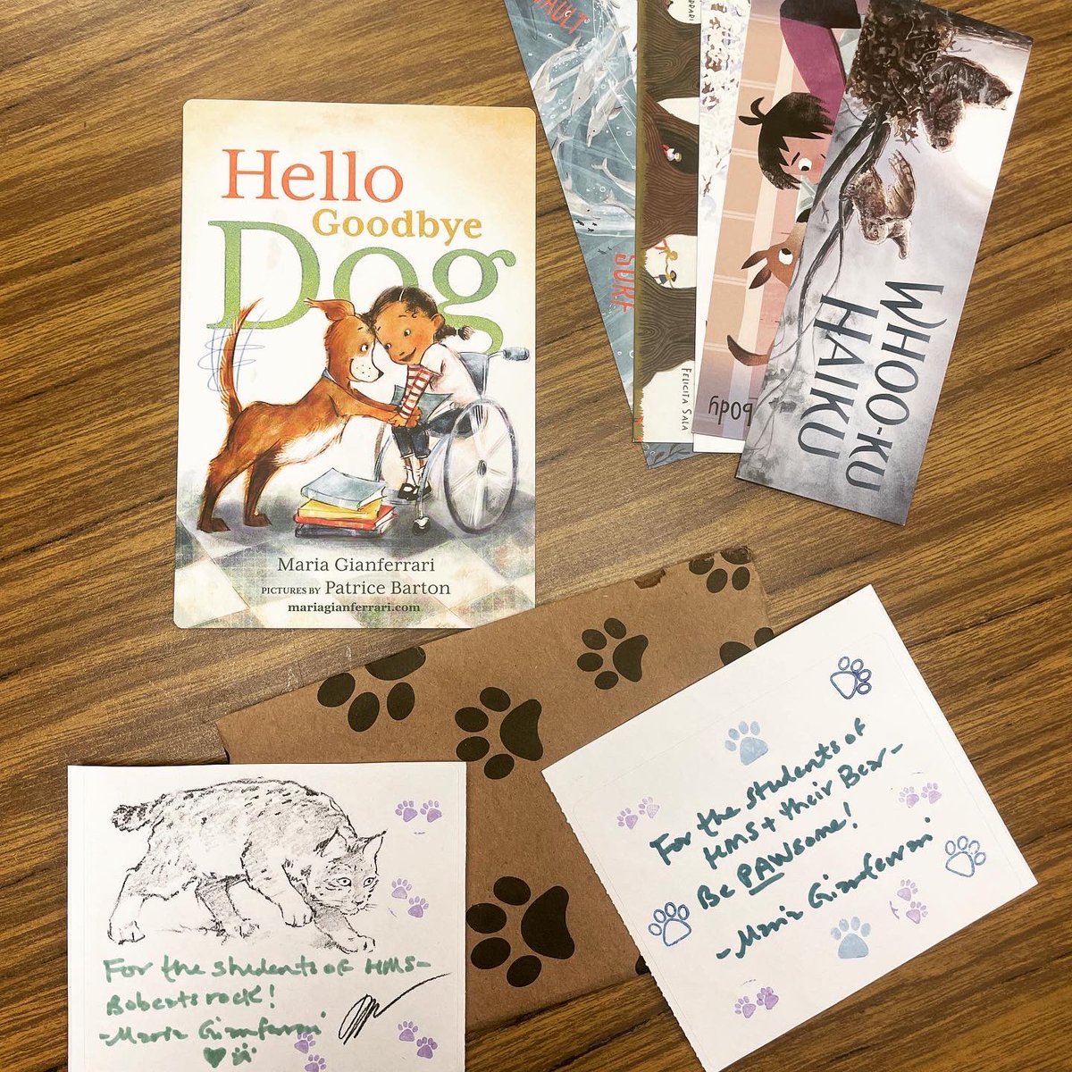 hmsbearapy's tweet photo. So excited to get this author mail from the amazing @Gianferrari_M Thank you for the bookmarks and bookplates! We can’t wait to check out your other books! #SirBearReads #authormail #therapydog #librarydog #440Proud https://t.co/1Pa8Z3a2cw
