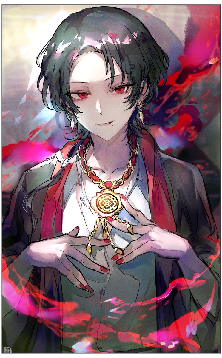 kashuu kiyomitsu red eyes mole under mouth 1boy male focus jewelry red nails mole  illustration images