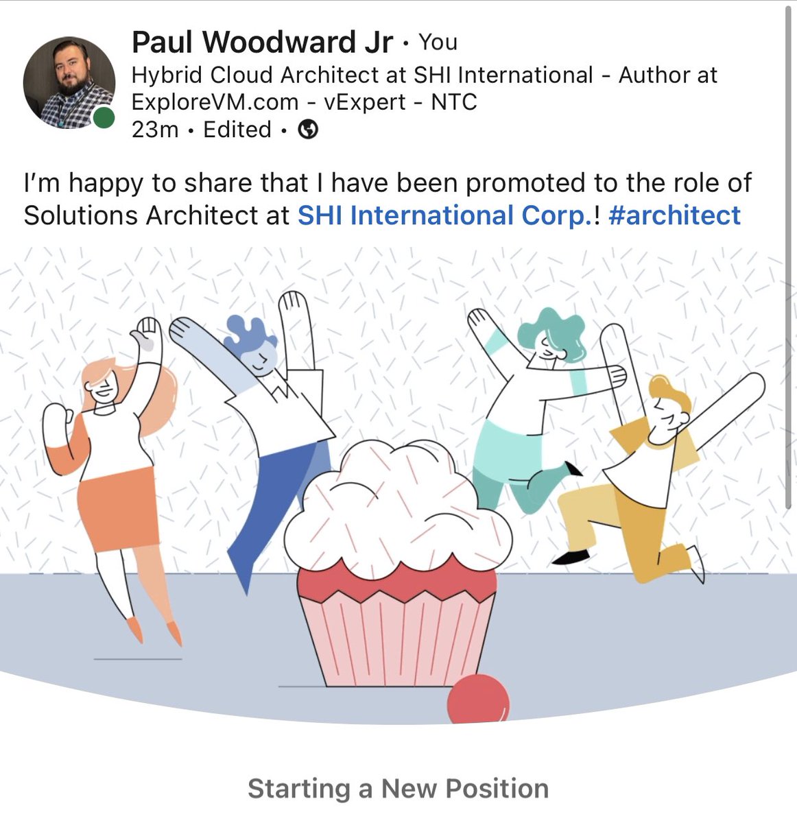 My career is taking its next step as I’ve been promoted to #Architect at <a href="/SHI_Intl/">SHI International</a>.