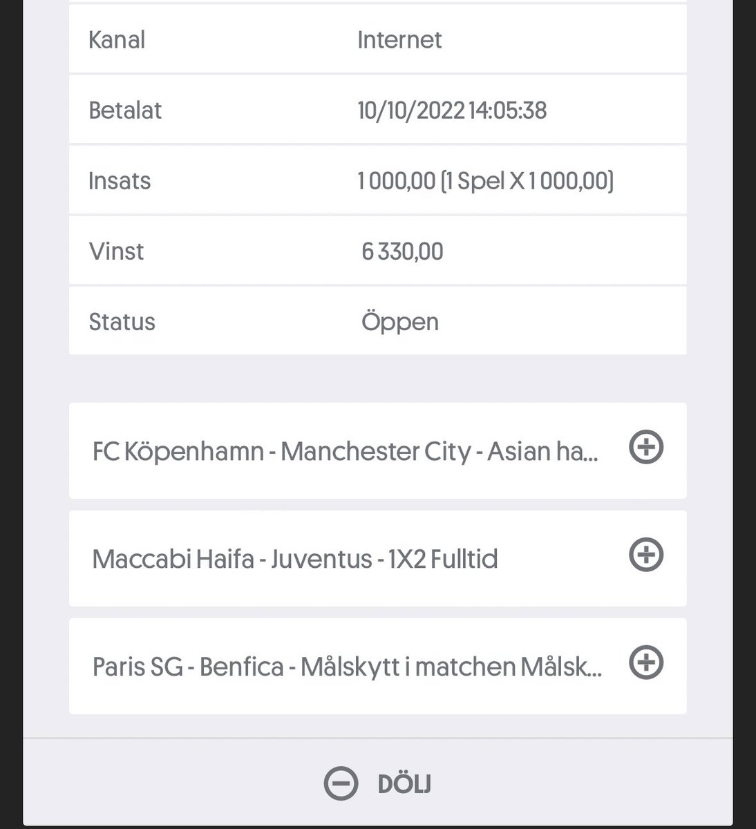 Lottar ut denna roliga kupong till morgondagens Champions League till en person som RT:ar inlägget och följer detta konto. 

City -2.5 mål ⚽️⚽️⚽️
Juventus att vinna ✅
Mbappe målskytt 🇫🇷

6330 kr vid vinst💰

Sälj ditt bettingkonto till oss för chans på ännu större pengar 🤑