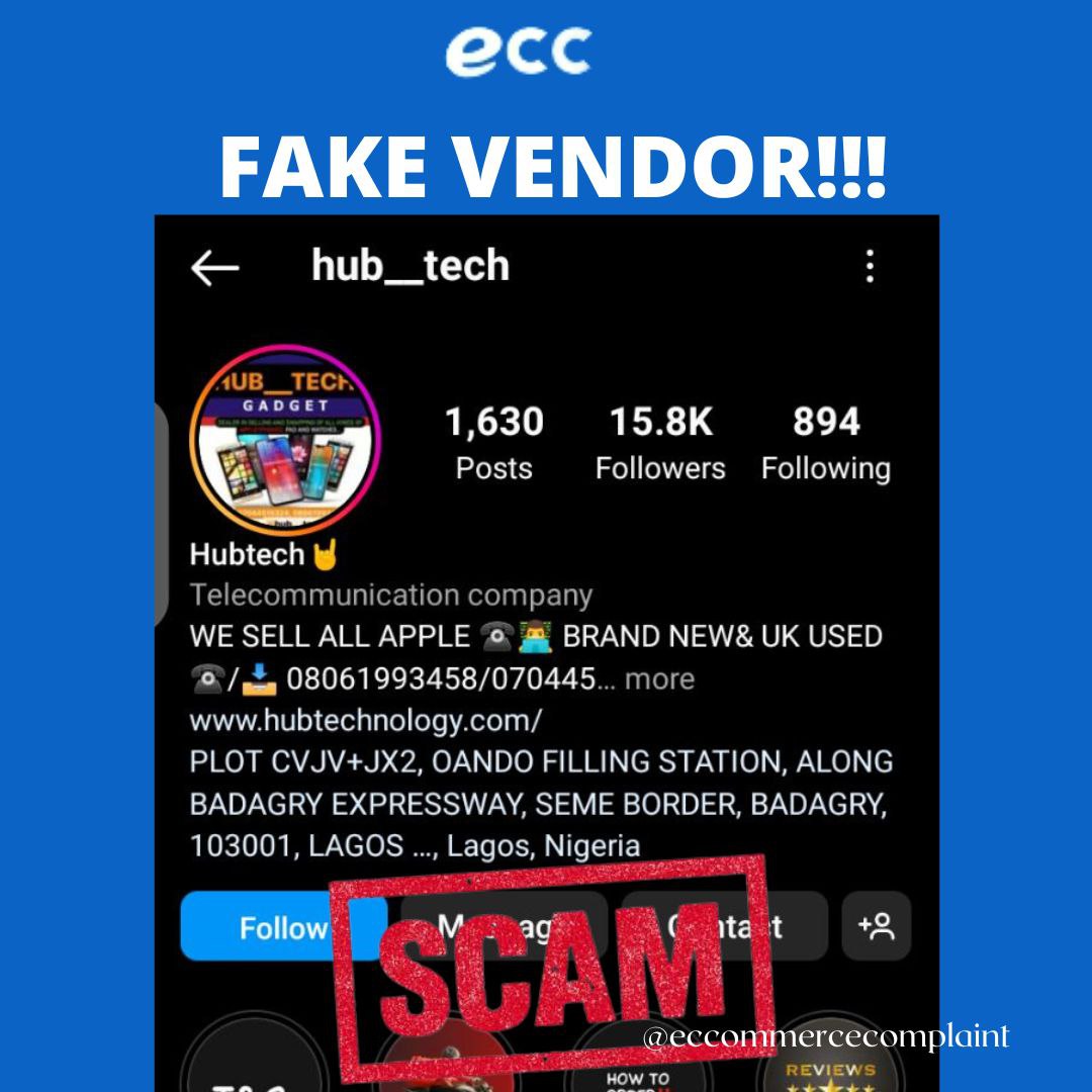 eccnigeria's tweet photo. It has come to our attention the new "format" being used by scammers particularly on Instagram. Be wary of businesses that sell Electronics, Farm produce, Mannequins etc that have badagry as their address on their bio. #preventscam https://t.co/4SDZMVkbFa