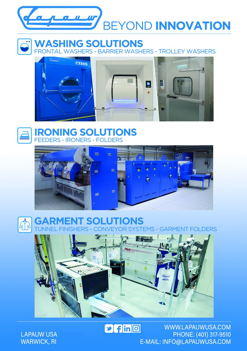 Lapauw USA is your one stop shop for all innovative laundry solutions. We're proud to offer equipment that provides superior linen quality and higher throughput while maintaining the industry-leading, lowest total cost of ownership.
Contact the team at info@lapausa.com.
