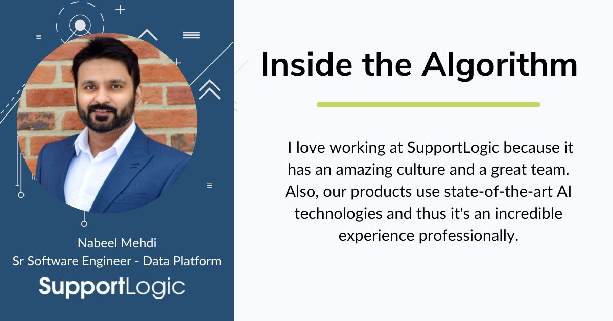 SupportLogicInc's tweet photo. Nabeel Mehdi, A Sr. Software Engineer based in Michigan, is #InsideTheAlgorithm.
Nabeel has his Masters in Industrial & Systems Engineering from @NorthCarolinaUniversity. Welcome to SupportLogic!
#AI #NLP #SupportExperience #NewHires https://t.co/6Nh1toj2jW