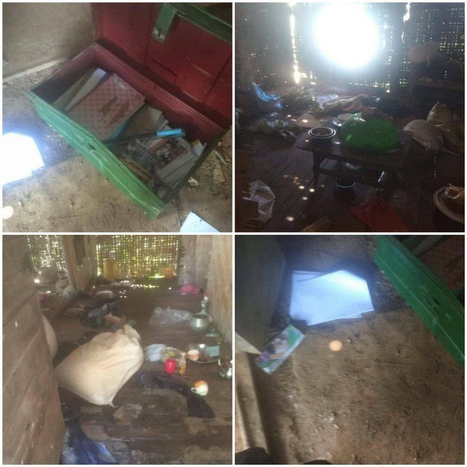 In Kayin State's Thandaunggyi tsp, Myanmar SAC Terrorists vandalized school &amp; houses in village near battle scene &amp; torched a goat hut at south end of village. Abt 50 locals from KwinChaung village left their homes due to battle #2022Oct10Coup #WhatsHappeningInMyanmar