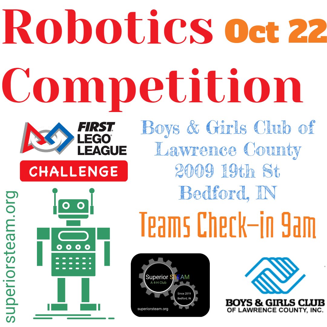 SteamSuperior's tweet image. Next Saturday is the Superior STEAM FLL Scrimmage for @FIRSTINRobotics teams!
The event is completely free!
The Boys & Girls Club will have concessions available!
Learn more and sign up at superiorsteam.org!
#SUPERPOWERED #firstenergize #morethanrobots #finfam