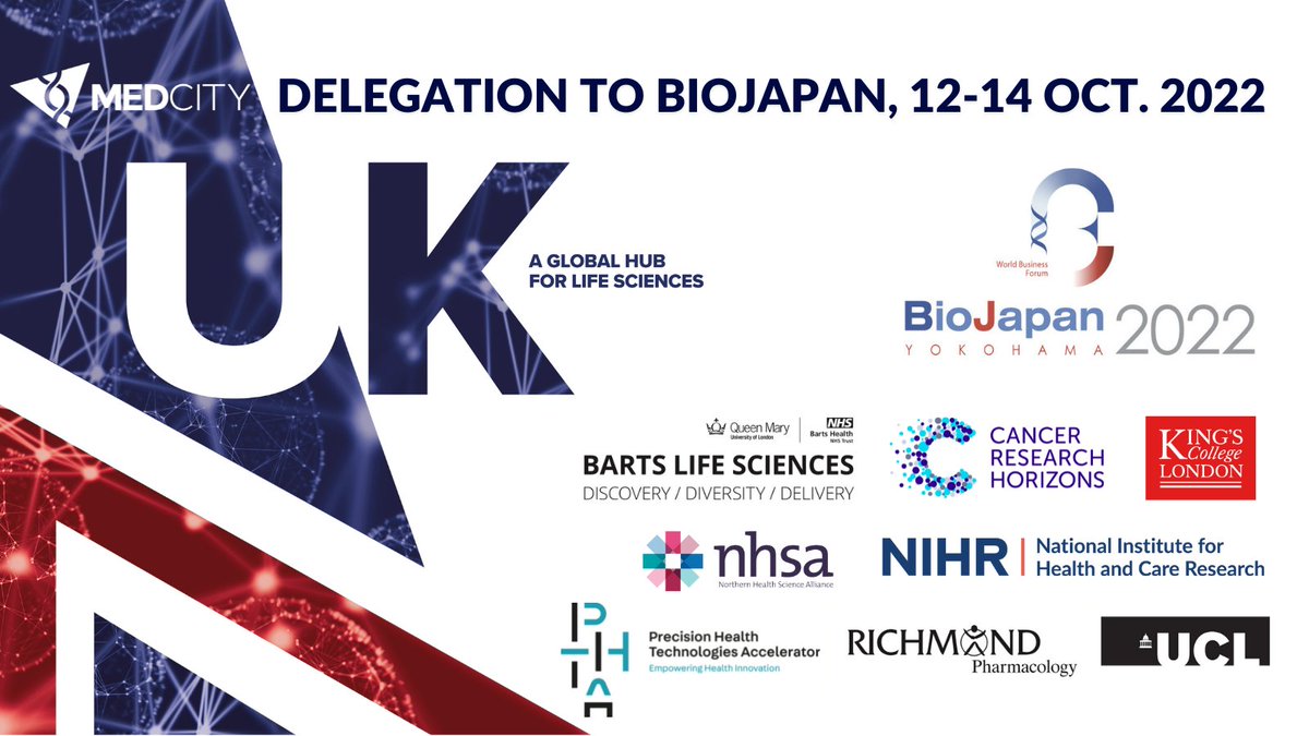 We are on our way to BioJapan 2022 with the UK delegation led by @MedCityHQ Come say hi at Stand B46 and find out how the UK can support you 👋 You'll also find @ls_barts, @CR_Horizons, @KingsCollegeLon, @The_NHSA and more! #BioJapan