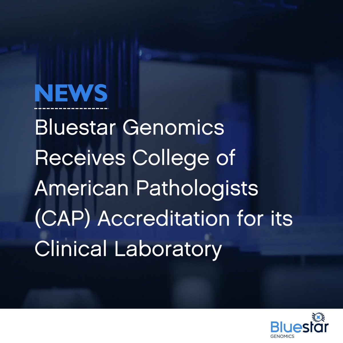 Bluestar Genomics receives CAP. “This a testament to our focus on preparing the company to serve customers around the world, helping millions of patients avoid late-stage, untreatable cancer diagnosis,” said David Mullarkey, CEO. tinyurl.com/2zvk77jh #liquidbiopsy #genomics