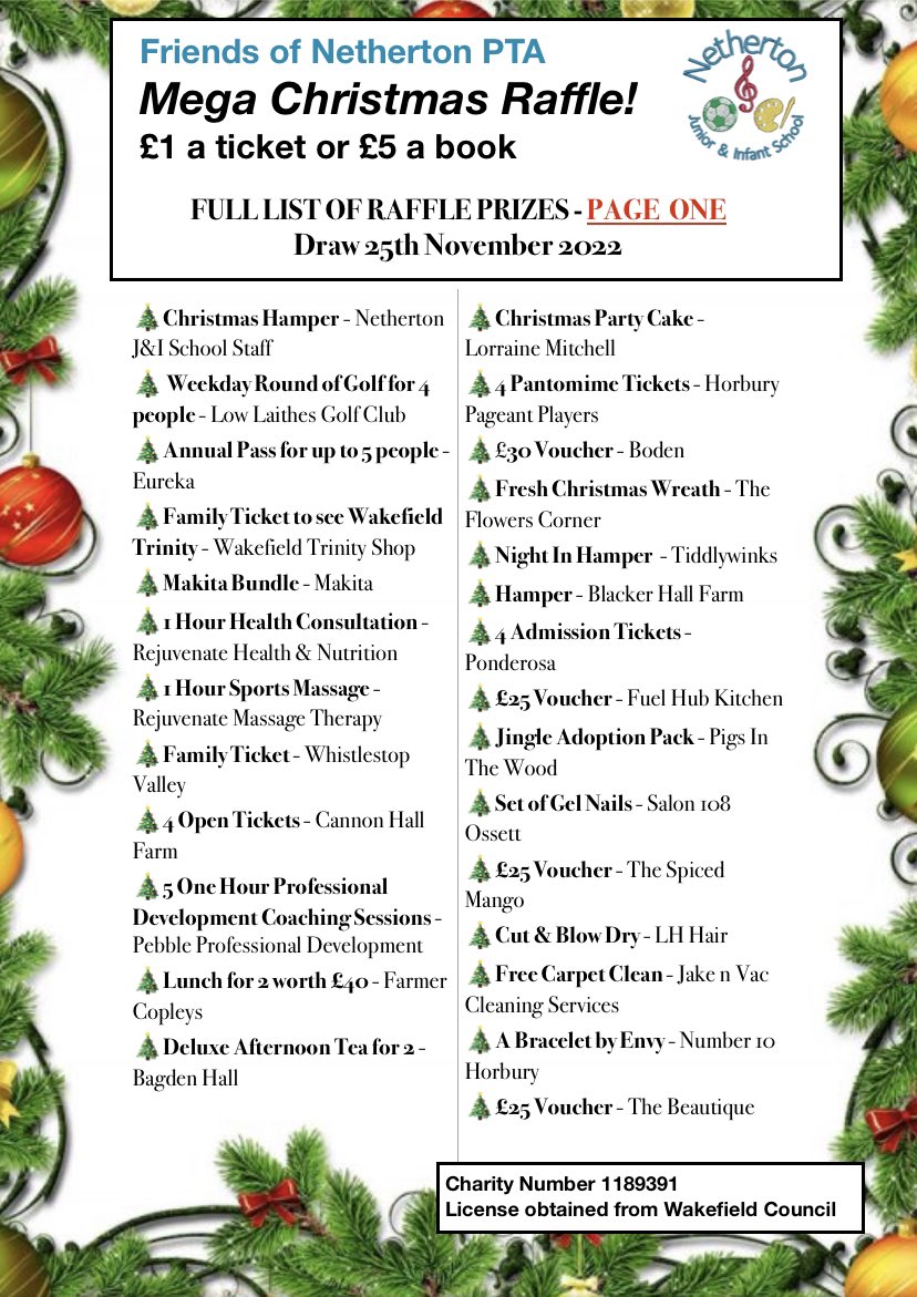 NethertonPTA's tweet photo. Sorry to bring up the “C” word but our Mega Christmas Raffle tickets are now on sale!!

HOW TO BUY YOUR RAFFLE TICKETS

Tickets are NOW AVAILABLE from the following places…
🎄Premier Store Netherton (top shop)
🎄Lifestyle Store Netherton (bottom shop)
🎄School
🎄or a PTA member https://t.co/aVBlskYpKZ