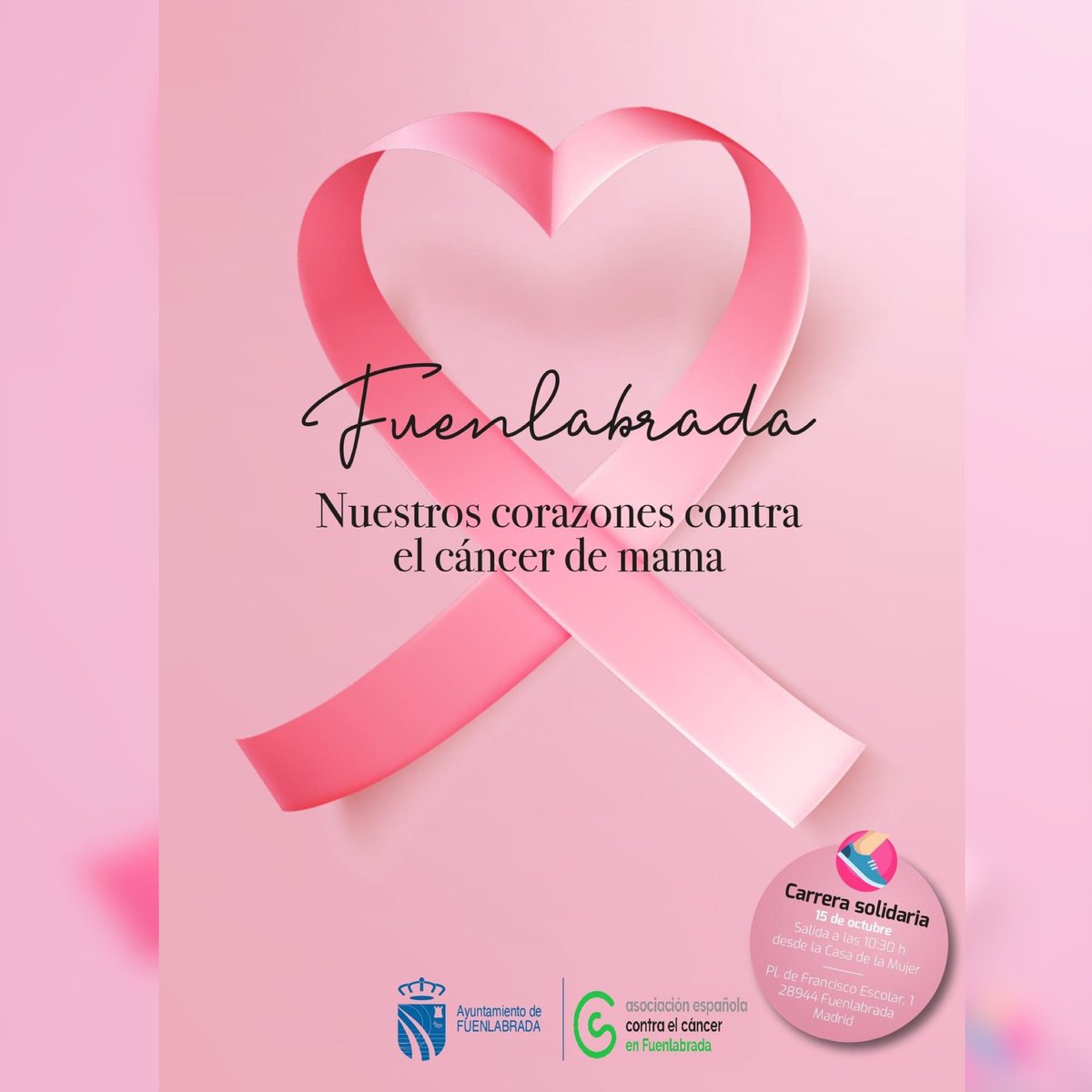 En Fuenlabrada, nuestros corazones contra el Cáncer de mama. 
🏃🏻‍♀️Participa en la MARCHA CONTRA EL CÁNCER DE MAMA el día 15 de octubre a las 10:30 horas con salida desde la Casa de la Mujer (Plaza Francisco Escolar, 1, Fuenlabrada)

Inscríbete aquí 👇👇👇
forms.office.com/r/V4A4qAcF1g