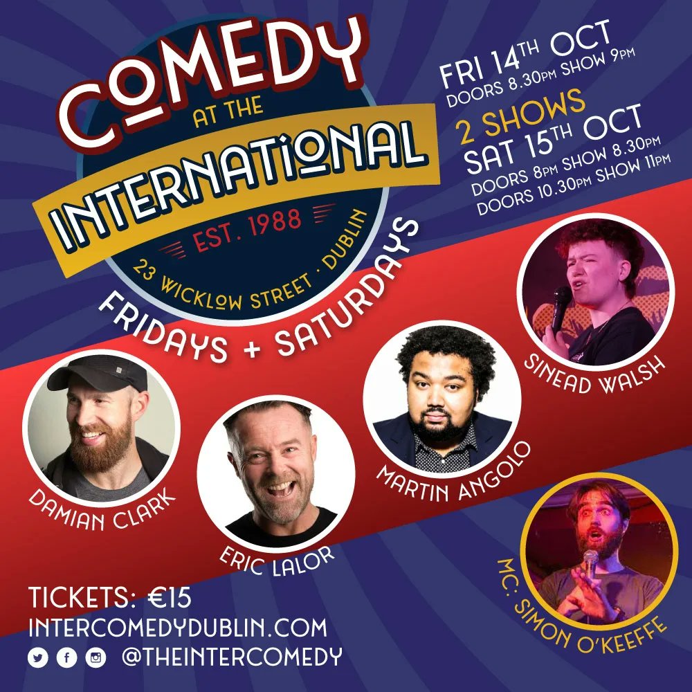 4 sold shows last week, back this week with @EmmaLouDoran @TheJohnSpillane @DamianClark @MartinAngolo @fuzzOFk0 @thesimonokeeffe unt more Tickets from intercomedydublin.com Not many left for Thursday