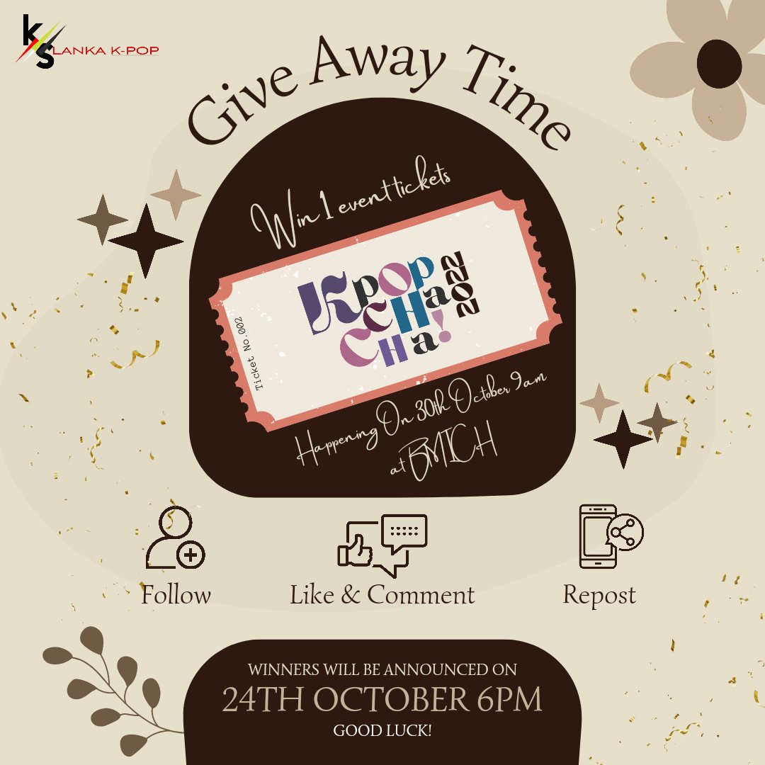LankaKpop's tweet photo. ✨GIVEAWAY TIME✨

- We're giving away ONE "Kpop Cha Cha 2022" event ticket happening on 30th October 9am at BMICH 🥳.

- To enter the giveaway make sure to - 
1 - Follow @LankaKpop
2 - Retweet this post 
3 - Comment on this post.

- The Giveaway ends on 23rd October - 6pm IST. https://t.co/9CLEuqO5Wc