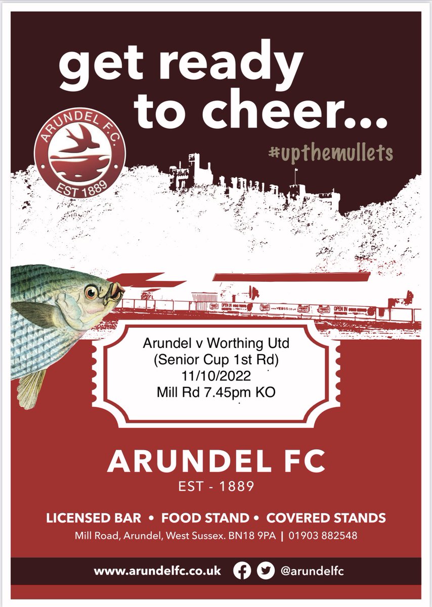 ArundelOfficial's tweet photo. *LOCAL DERBY*
Arundel v @WorthingUtdFC
(Senior Cup 1st Rd)
11/10/2022
Mill Road
7.45pm KO
Come along and watch some live football
#mullettime https://t.co/seyUtAN9HY