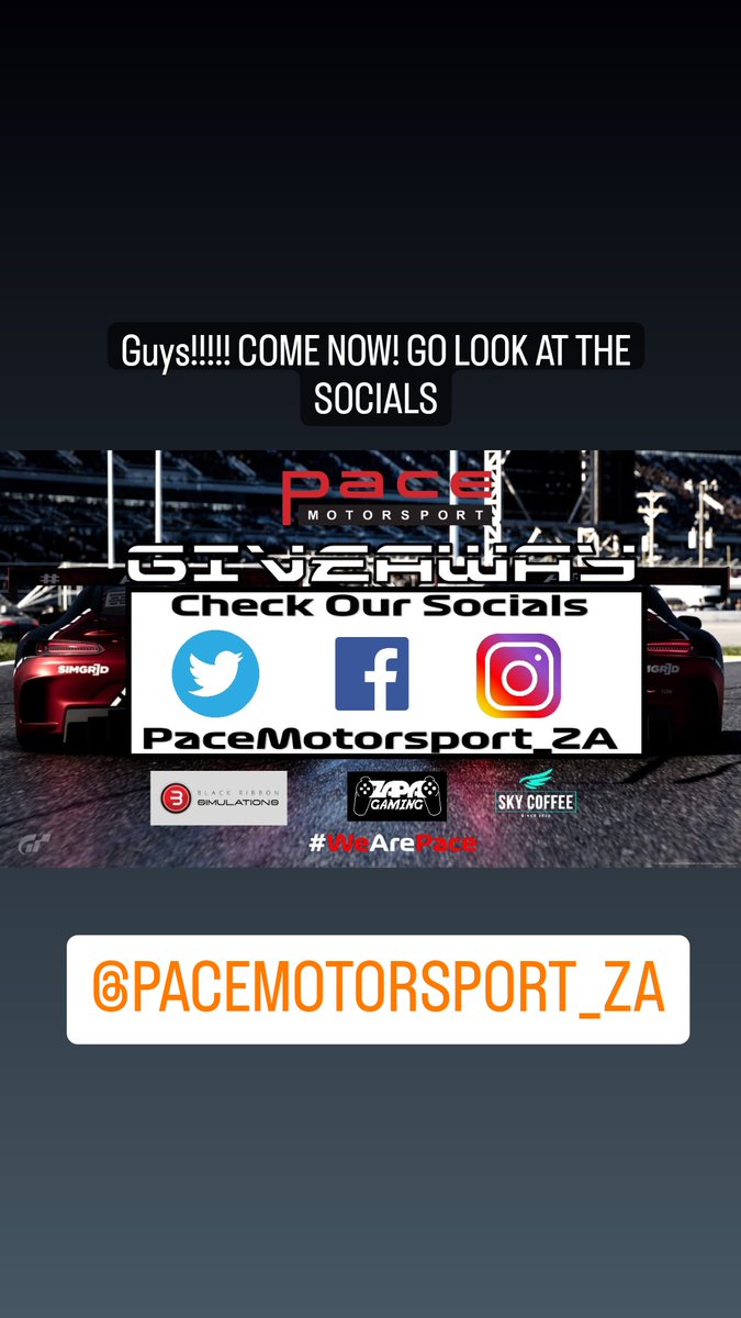 I'm just reminding ya'll Candy Asses that we doing a sick ass giveaway over <a href="/PaceMotorsports/">PaceMotorsport_ZA</a> 

Get yourselves into gear man!