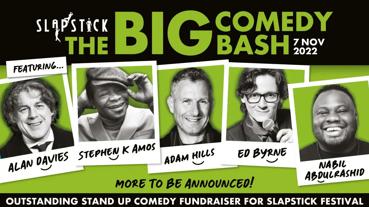 SlapstickFest's tweet photo. Our #BigComedyBash is 4 weeks today! Tickets are going quickly - so back now for this evening featuring @alandavies1, @stephenkamos, @MrEdByrne, @Nabilu, and @adamhillscomedy! It's great to be back at @Thehexagon in #Reading! https://t.co/pq3iao1Su5 https://t.co/yo6sdGCLeV