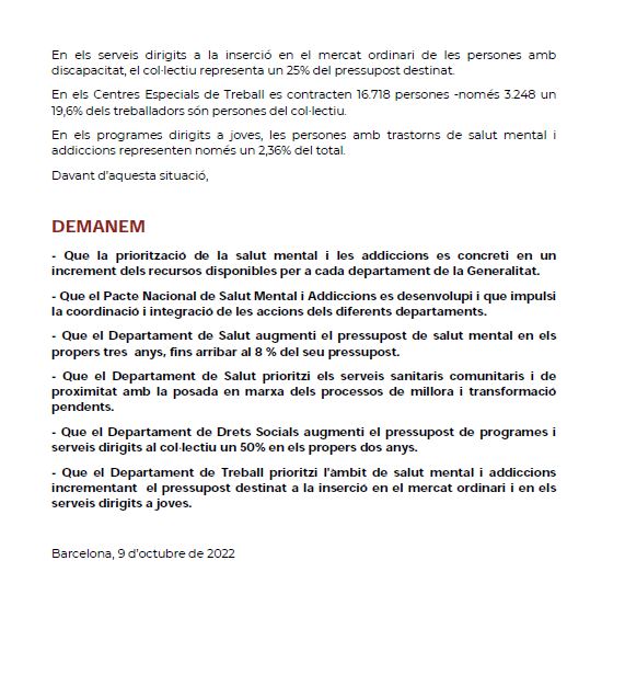 CFPMaresme's tweet photo. Avui, #DiaMundialSalutMental, ens unim al manifest de 
@ForumSMental, federació d'entitats de la que formem part 🎯
Creiem fermament que calen més recursos per donar resposta a les necessitats de les persones que atenem. 
Llegiu-lo👇
#salutmental #saludmental #inclusió https://t.co/mHjy2LlAyy