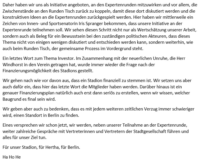 In den letzten Monaten war es öffentlich ruhig rund um das Thema Hertha-Stadion. Warum das so war, wie es jetzt weitergeht und wie wir unsere zukünftige Aufgabe definieren, um unser Ziel vom eigenen Stadion zu verwirklichen, könnt ihr hier lesen. 👇 #HaHoHe