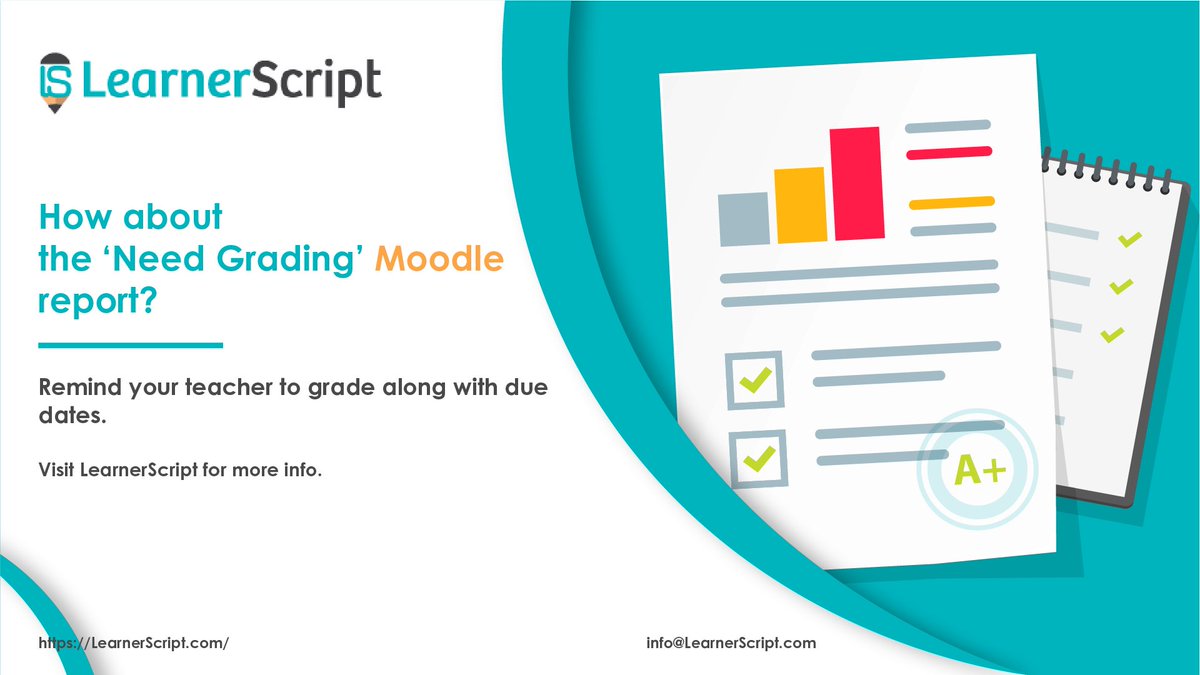 LearnerScript's tweet image. Make your teacher on #Moodle remind you about the stuff that needs to be graded, including the due dates, with this Need Grading Moodle #report. Explore #LearnerScript today to learn more!
👉Website: learnerscript.com
👉Email: info@learnerscript.com
#moodle #reports #grade