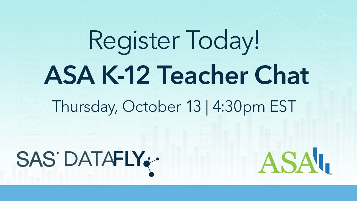 digital_howell's tweet image. Join us for a teacher chat with the @AmstatNews on October 13 to talk about a #SASdatafly, an interactive new data visualization tool for the classroom. Register today 2.sas.com/6019Mgz5t
@SASsoftware