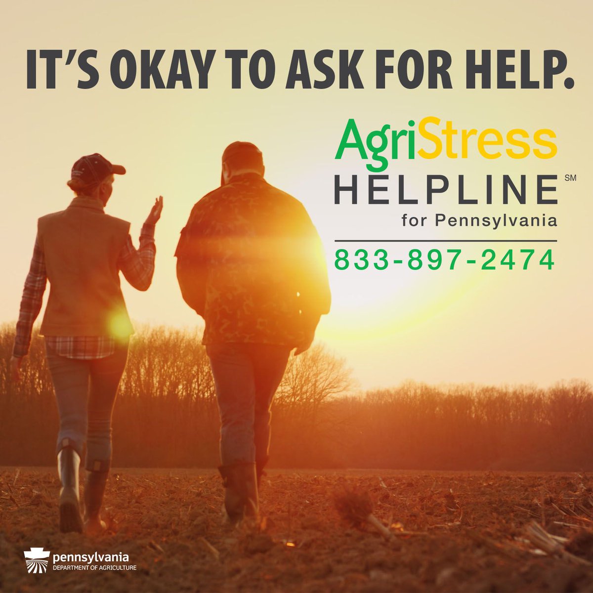 In trying times, Pennsylvania’s farmers are always there, keeping food on our tables and filling store shelves. It’s a rewarding, yet stressful way of life, filled with uncertainty that for some can lead to anxiety and depression.

It’s okay to ask for help.