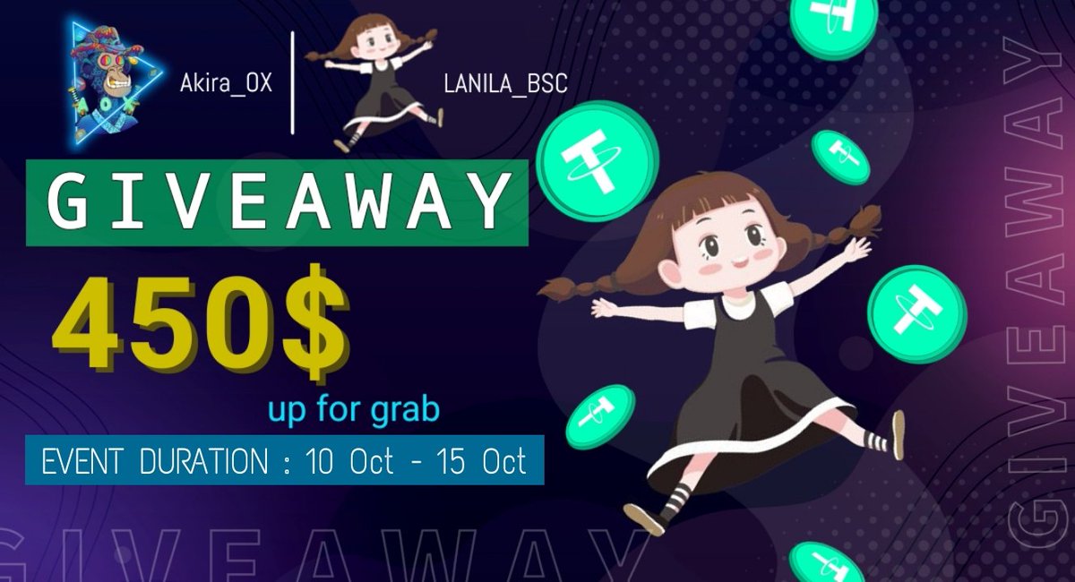 Akira OX 🟡 (@akira_ox004) on Twitter photo 📣📣 Massive #USDT #Giveaway
😍😍 Total Giveaway Pool - 450 USDT ( Up For Grab )🔥⚡
To Enter ⤵️
➡️ Follow <a href="/Akira_OX004/">Akira OX 🟡</a> & @LANILA_BSC
➡️ Like, RT & Tag 3 Friends
➡️ Finish Gleam : wn.nr/38vHbz
⏰15th October.
#Giveaways #Airdrop #USDTGiveaway #Free_USDT 📣📣 Massive #USDT #Giveaway
😍😍 Total Giveaway Pool - 450 USDT ( Up For Grab )🔥⚡
To Enter ⤵️
➡️ Follow <a href="/Akira_OX004/">Akira OX 🟡</a> & @LANILA_BSC
➡️ Like, RT & Tag 3 Friends
➡️ Finish Gleam : wn.nr/38vHbz
⏰15th October.
#Giveaways #Airdrop #USDTGiveaway #Free_USDT