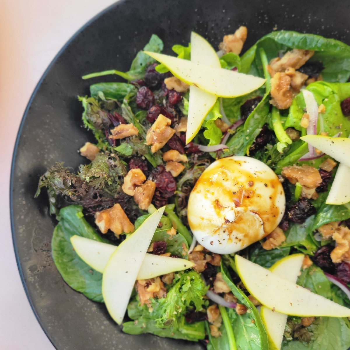 New week, new salad! 

Stop in for lunch and try our Burrata + Pear Salad - made with mixed greens, dried cranberries + candied walnuts, red onion, balsamic drizzle, topped off with honey-pear vinaigrette. Consider it a sweet + savory way to get through the day. #Trova