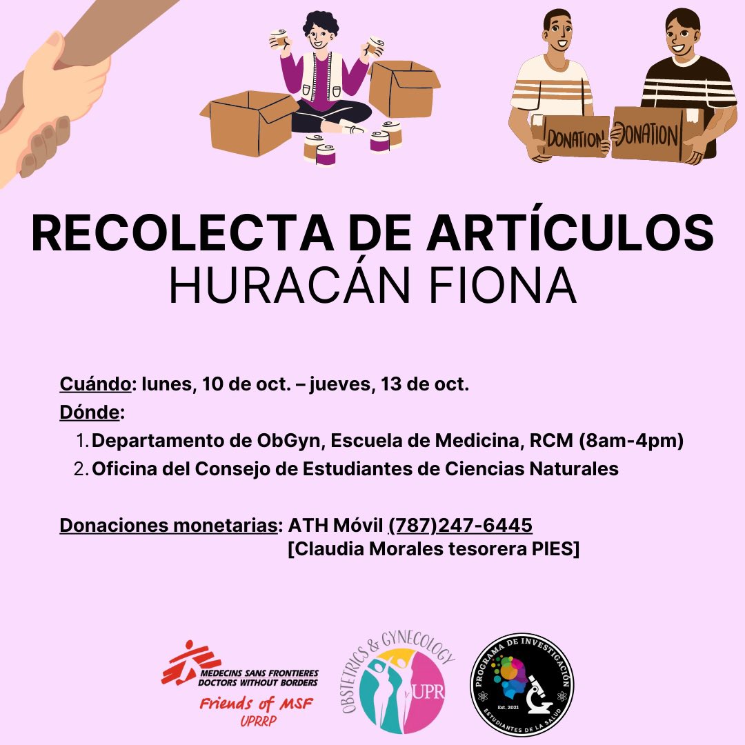 FriendsMSFuprrp's tweet photo. Junto la Dra. Josefina Romaguera y @pies_pr, esta semana estaremos llevando a cabo una 𝗿𝗲𝗰𝗼𝗹𝗲𝗰𝘁𝗮 𝗱𝗲 𝗮𝗿𝘁𝗶𝗰𝘂𝗹𝗼𝘀 de primera necesidad para los afectados por el 𝗵𝘂𝗿𝗮𝗰𝗮𝗻 𝗙𝗶𝗼𝗻𝗮. 

🗓️lunes, 10/oct. - jueves, 13/oct. https://t.co/KbKuRYdXm9