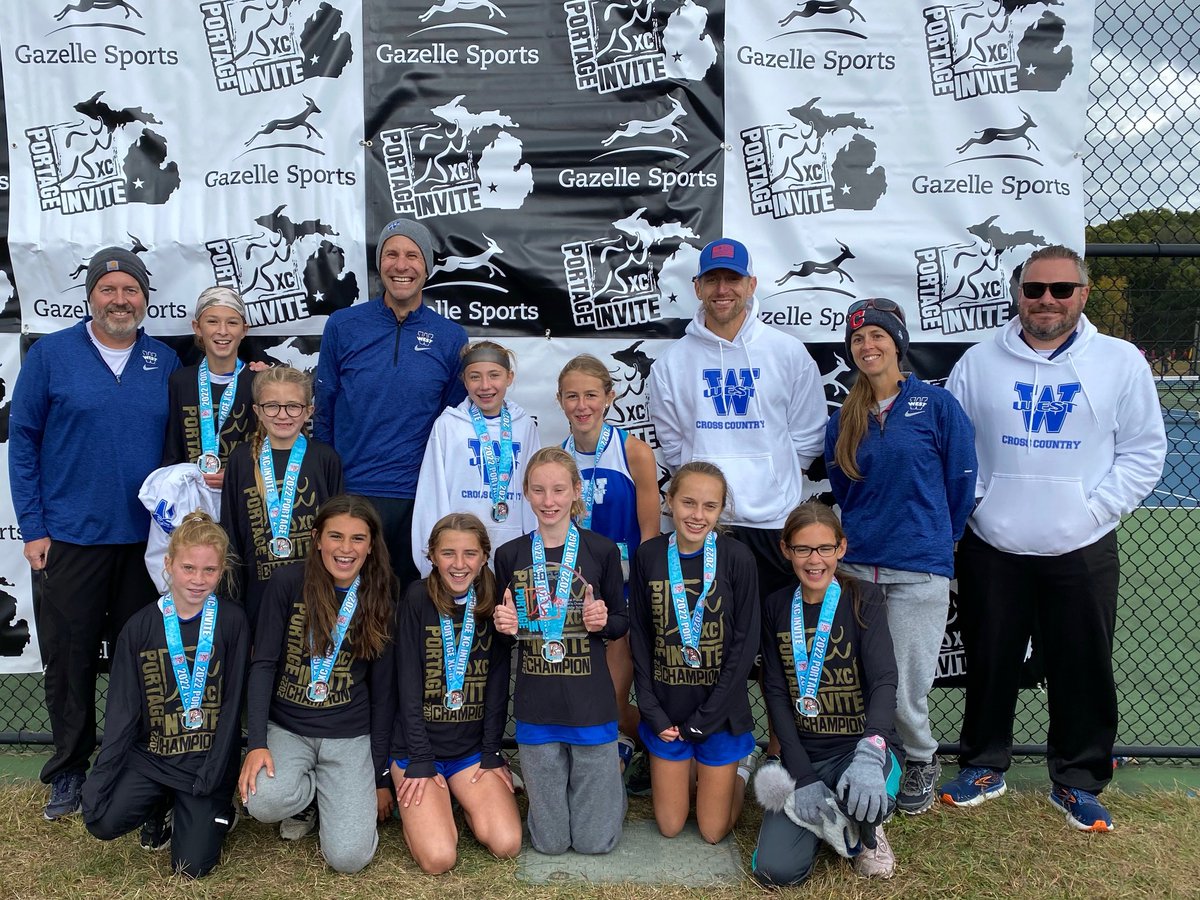 GoWestMS's tweet photo. In a field of over 60 middle schools at the #PortageInvite, our Varsity girls team won & boys took 2nd! The JV boys team won & girls took 2nd! A. Scott won the ENTIRE girls race @ one of the largest #CrossCountry meets in the US! They truly exemplified #TheWestWay @portageschools https://t.co/NiUAUuMxOd