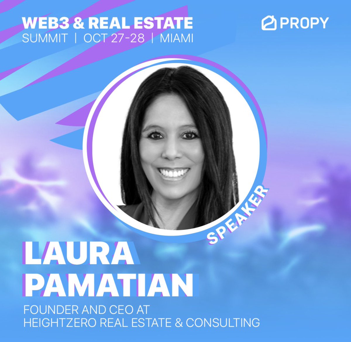PropyInc's tweet photo. 5/Laura Pamatian @LP808, founder and CEO at Height Zero Real Estate, will come to our #WRES2022 to share how leading real estate companies are exploring AI &amp; Blockchain.

📍Convention Center Miami
⏰Oct 27-28
🎟️Tickets: 
https://t.co/0NCR7XKuTl

 #CryptoRealEstate #web3miami https://t.co/mitZUQtASE