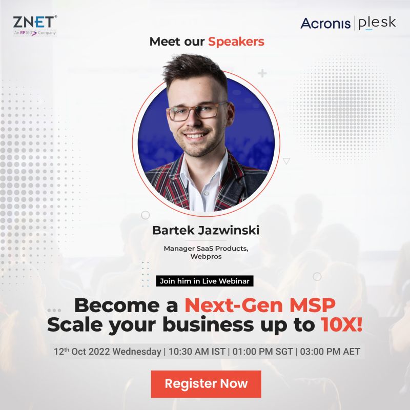 Plesk's tweet photo. Ready to take your MSP business to the next level?
Learn how to achieve up to 10X growth with @bjazwinski, Manager - SaaS Products, along with experts from @Acronis and @znetlive
Register here https://t.co/TIvXkBUY3f
#plesk #znet #acronis https://t.co/Kuhq2Kq86D