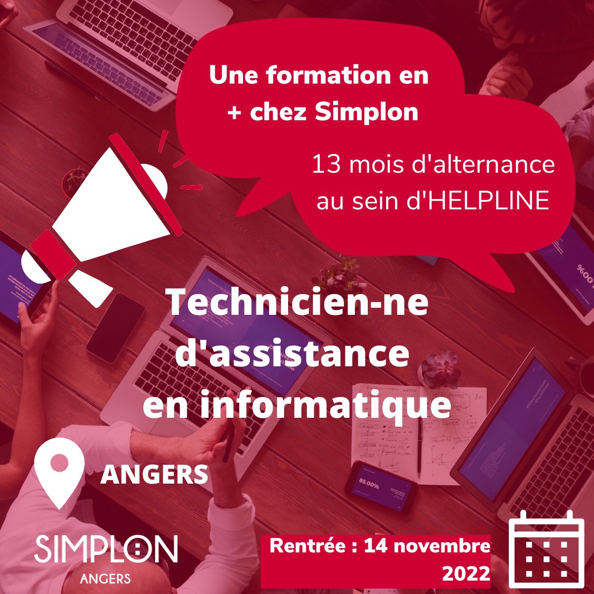 ⏱ TIC, TAC, TIC, TAC

🚨 Dernières places à pourvoir pour constituer notre promo 2 de Technicien-ne d'assistance en informatique

⚡Formulaire de candidature : ow.ly/CYyN50L5Nz5

#angers #formation #alternance #simplon #informatique #numerique