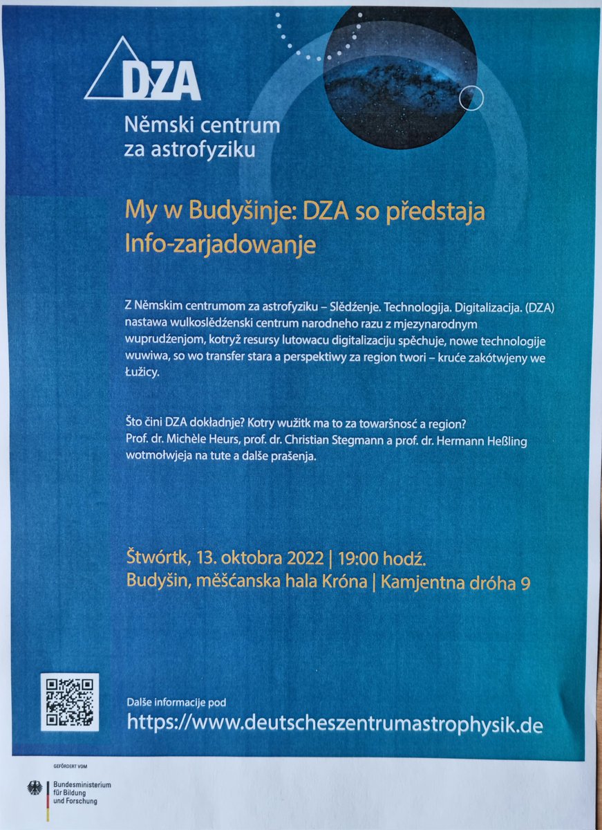 domowina's tweet photo. Sorbische Einladung zur Informationsveranstaltung zum @astrozentrum #Großforschungszentrum #Lausitz : #Bautzen #Budyšin Stadthalle "Krone", Donnerstag, 13.10., 19 Uhr #Serbja #Serby #Sorben Tak je to w porjadku - Łužica je dwurěčna. https://t.co/fBFBJ5Mi6n