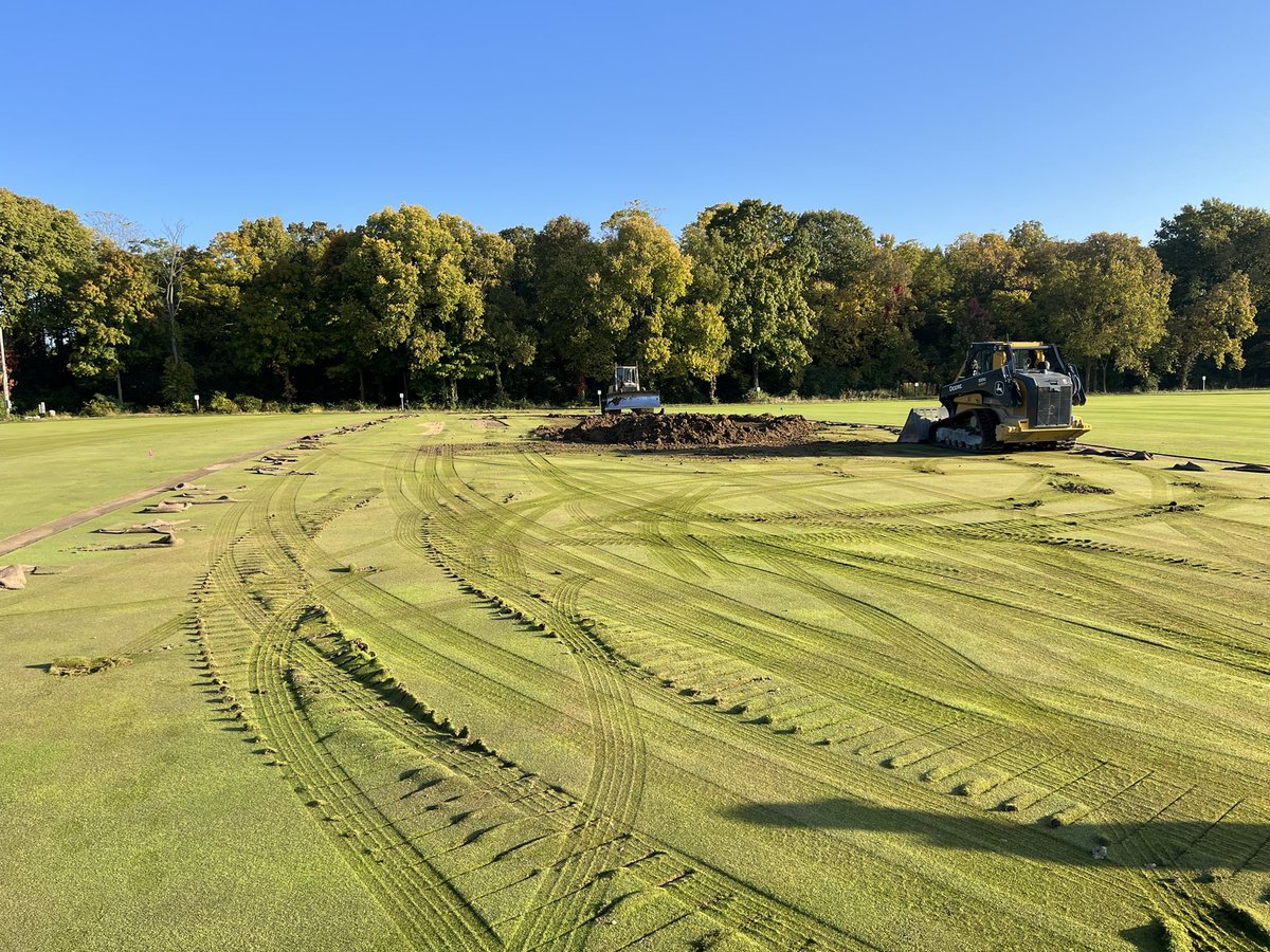 BrandonStith's tweet photo. You’d think I’d get a little sick watching a dozer blade hit bentgrass, but I feel like a kid on Christmas morning. #buckeyeturf https://t.co/Gf7iNzOWDZ