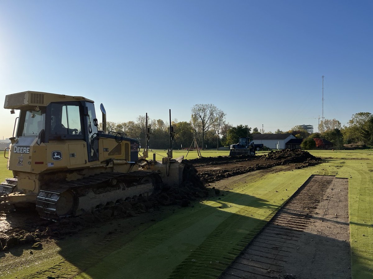 BrandonStith's tweet photo. You’d think I’d get a little sick watching a dozer blade hit bentgrass, but I feel like a kid on Christmas morning. #buckeyeturf https://t.co/Gf7iNzOWDZ