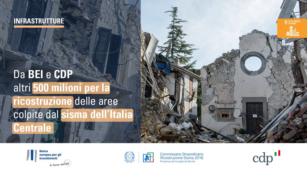 Cassa Depositi e Prestiti (@gruppocdp) on Twitter photo 🏡 CDP e <a href="/EIB/">European Investment Bank</a> stanziano altri 500 milioni a favore delle #famiglie e delle #imprese dei territori di #Abruzzo, #Lazio, #Marche e #Umbria colpite dal #Sisma nel 2016 e nel 2017.
bit.ly/CDP_BEI_SismaC… 🏡 CDP e <a href="/EIB/">European Investment Bank</a> stanziano altri 500 milioni a favore delle #famiglie e delle #imprese dei territori di #Abruzzo, #Lazio, #Marche e #Umbria colpite dal #Sisma nel 2016 e nel 2017.
bit.ly/CDP_BEI_SismaC…
