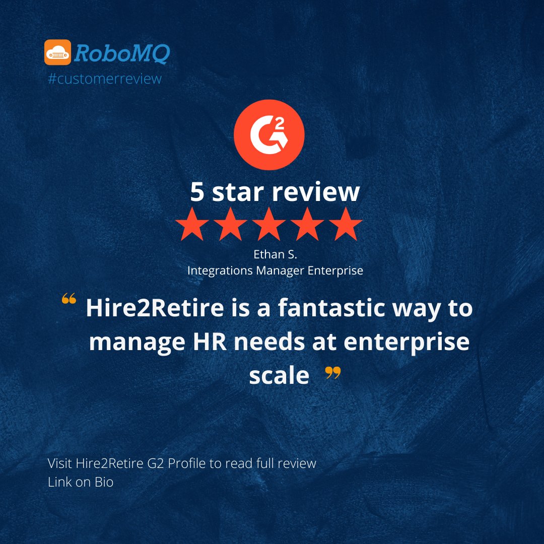 bramhg's tweet image. It&apos;s clear that we love our customers, and according to G2, We seem to be loved too by them! 
Read the full review bit.ly/3yQM2rJ  
#Hire2Retire #G2 #RoboMQ #customersuccess
