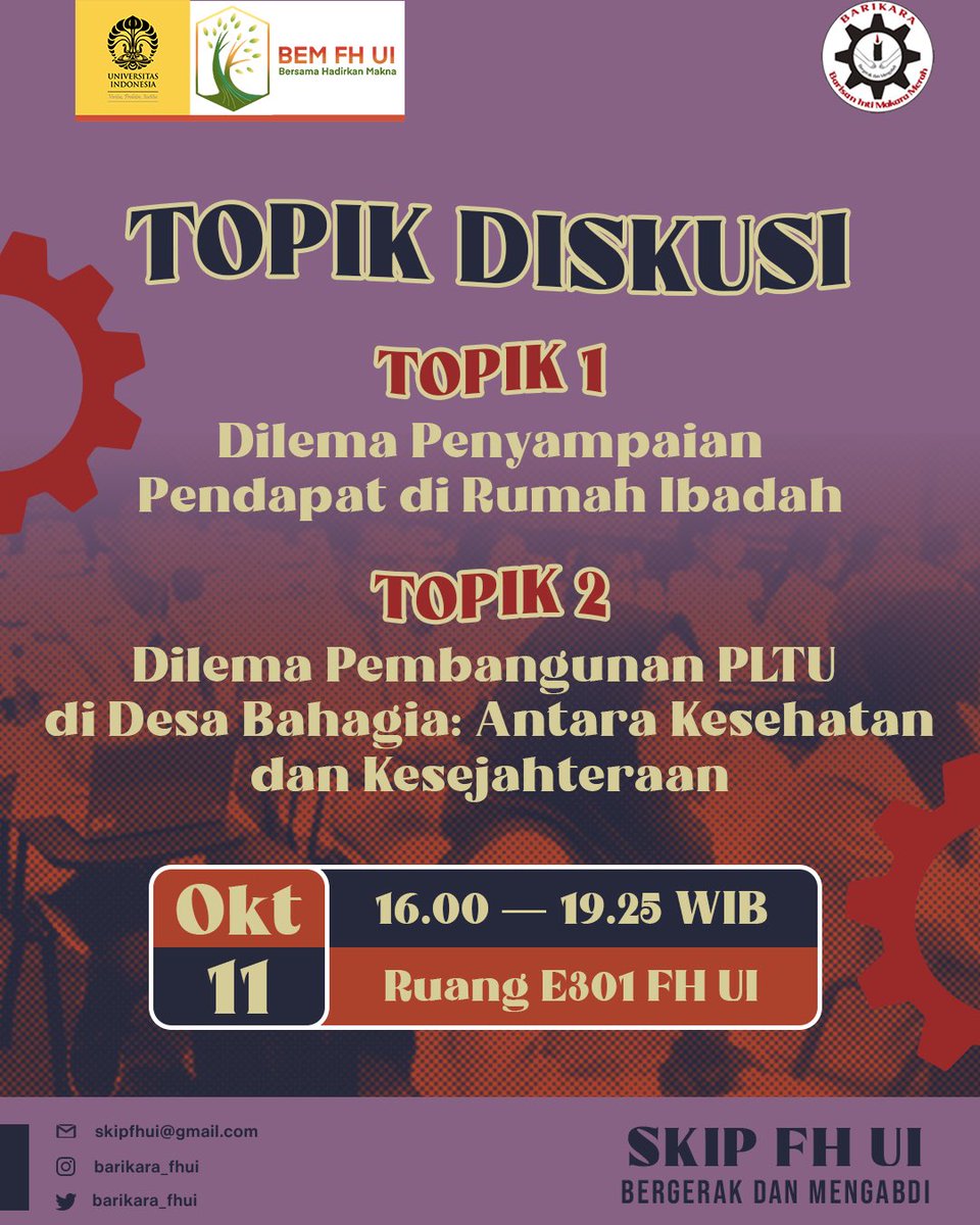 BARIKARA_FHUI's tweet photo. [FOKUS GROUP DISCUSSION SKIP FH UI 2022]

Halo, IKM FH UI 2022!

Fokus Group Discussion (FGD) adalah salah satu bagian dari rangkaian acara SKIP FH UI 2022. Pada rangkaian acara ini, peserta akan menyampaikan pendapatnya mengenai suatu topik diskusi. https://t.co/0QpDbMfkO2