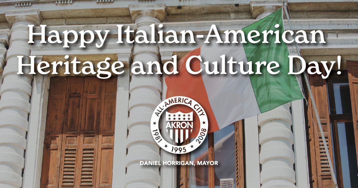 AkronOhioMayor's tweet photo. We would like to wish a Happy Italian-American Heritage and Culture Day! Today, we honor the rich history and incredible contributions of the Italian-American community in the City of Akron. 🇮🇹 https://t.co/jiK67TTAf0