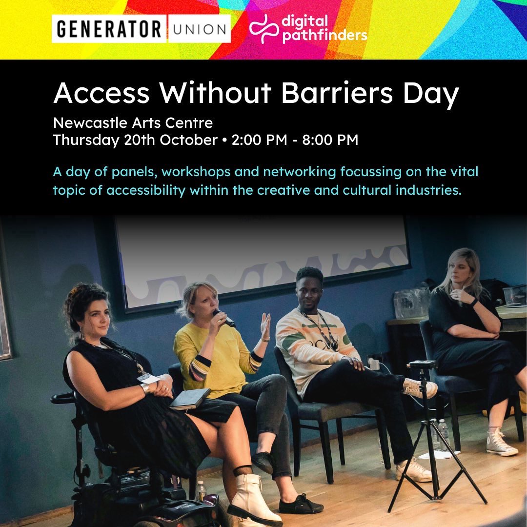 GeneratorNE's tweet photo. Access without Barriers Event🤩 the importance of accessible customer journeys &amp; how to embed accessibility into your own practice or career in the music/creative/digital industries 🌟
📅 Thurs 20th Oct
📍@NewcastleArts
🕙 2:00 PM - 8:00 PM
Sign up here https://t.co/MYhESjX8PG https://t.co/Y7R0AO5ZPA