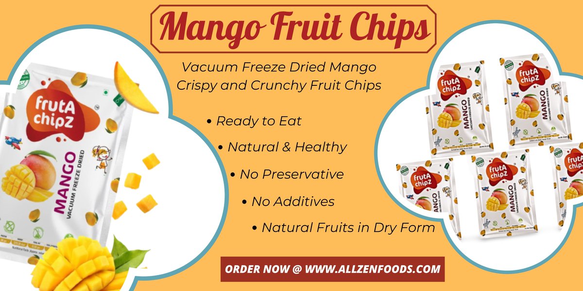 AllzenFoods's tweet photo. frutA chipZ Vacuum Freeze Dried Mango Crispy and Crunchy Fruit Chips. frutA chipZ are healthy and yummy in taste. So why late buy now @ https://t.co/pRqrWbexj7
#healthymangochips #mangochips #fruitchips #healthysnacks #fruitchipsonline https://t.co/y8LQnWleNG