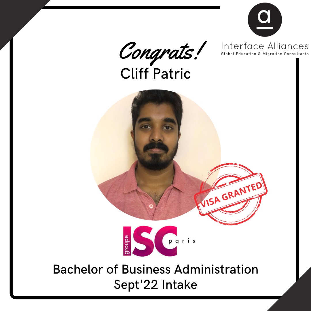 AlliancesGlobal's tweet photo. We are delighted for Cliff Patric who started his #StudyAbroad journey with the help of team IA at @groupe_iscparis! #VisaGranted #DiscoverYourStudyDestination #ISCParis #Paris #BBA https://t.co/51CBETSRKW