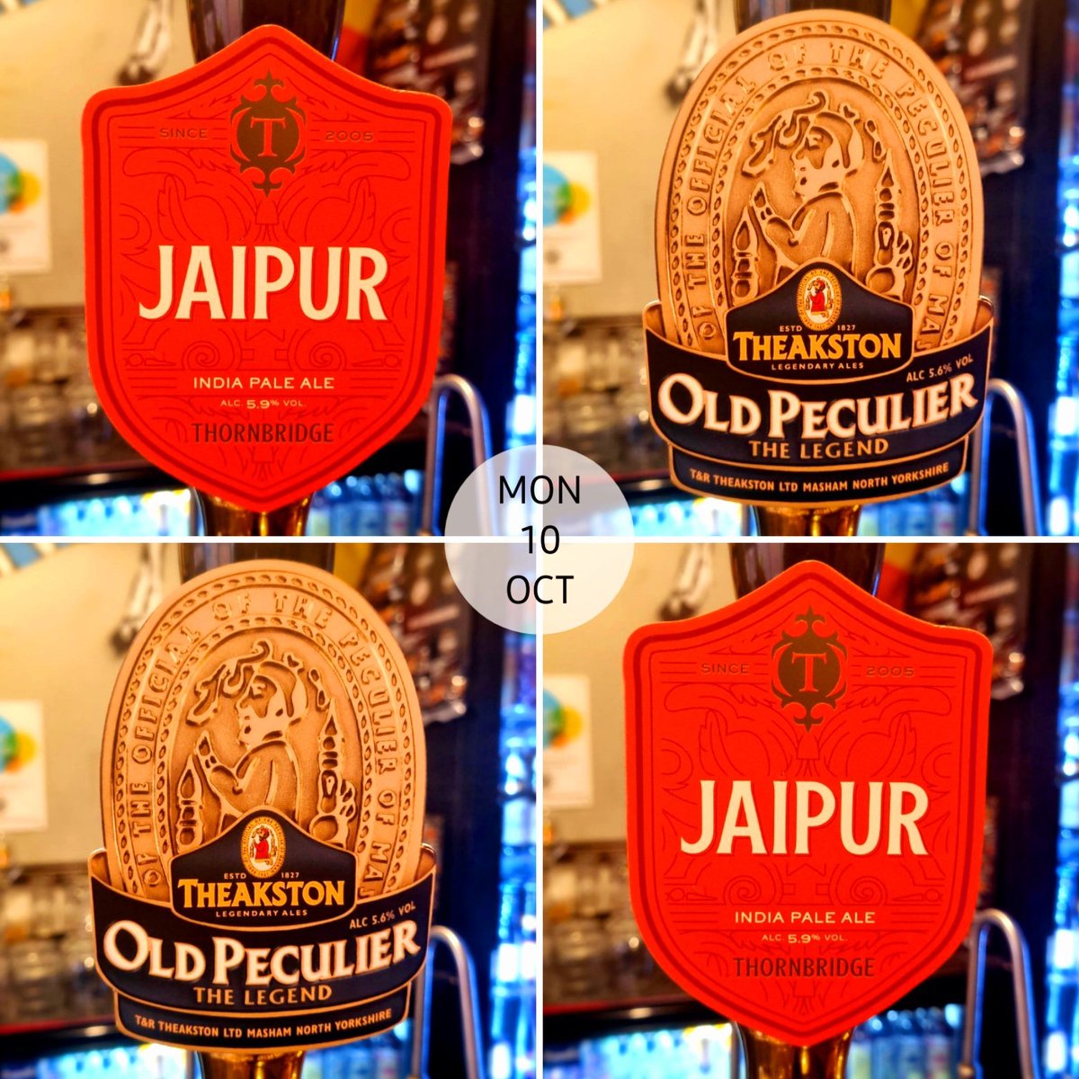 What a way to start the week - two legendary ales on the bar at The Golden Smog. Pump 3 @thornbridge Jaipur IPA 5.9% Pump 4 @Theakston1827 Old Peculier 5.6% Good start, eh, Smoggies!? Sunshine and smashing ales!